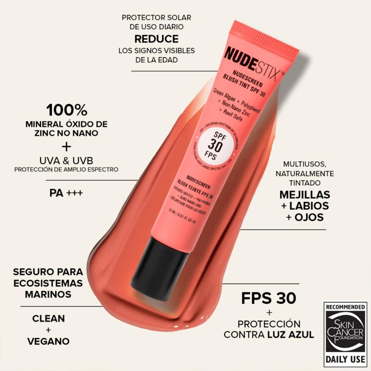 NUDESTIX - Rubor Líquido Blush Tint Spf30 Sunny Sweet