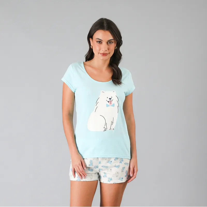 FLORES - Pijamas Top M. Corta + Short Mujer Flores