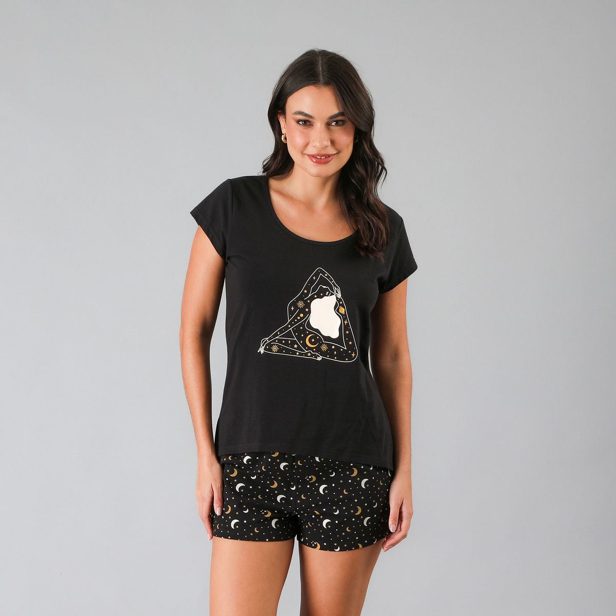 FLORES - Pijamas Top M. Corta + Short Mujer Flores