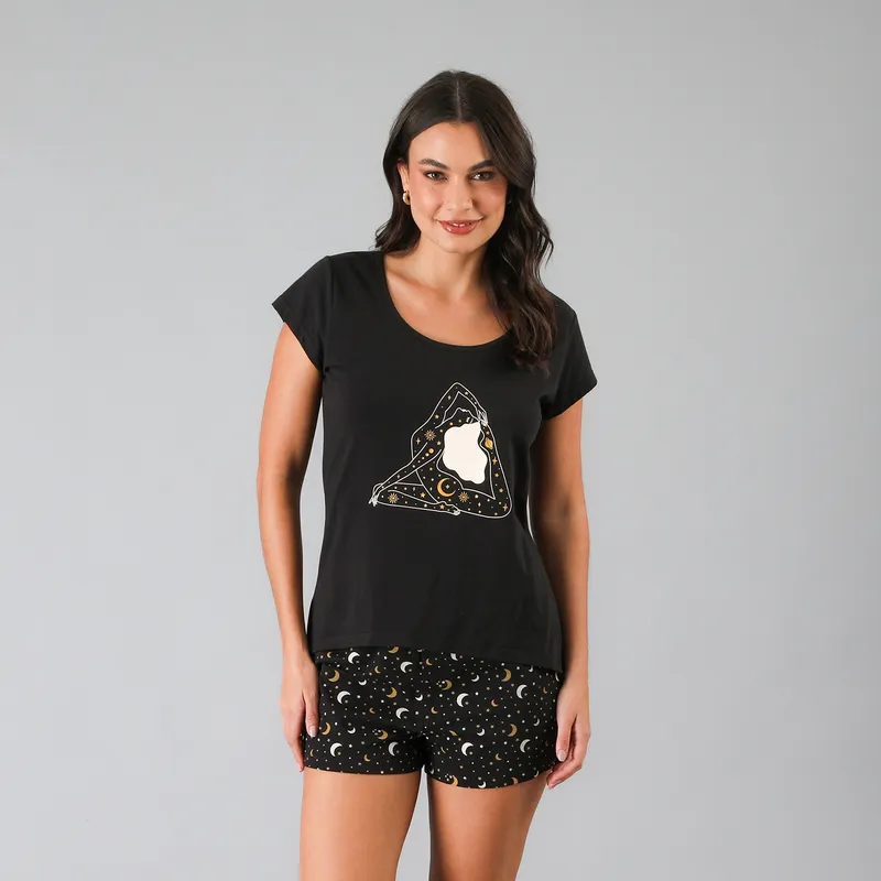 FLORES - Pijamas Top M. Corta + Short Mujer Flores