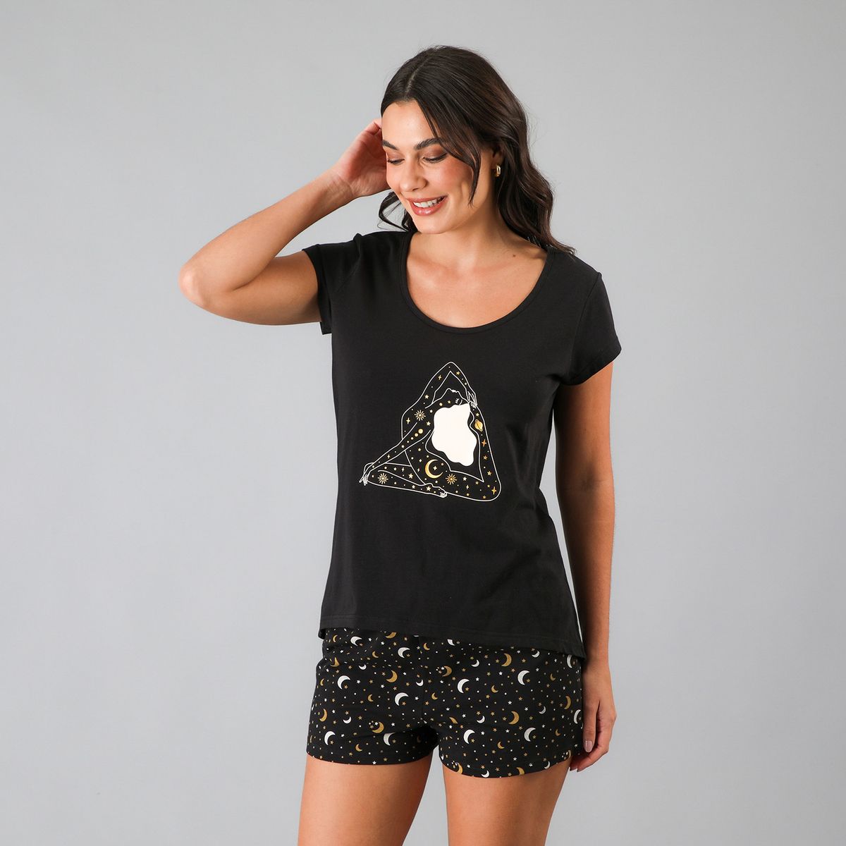 FLORES - Pijamas Top M. Corta + Short Mujer Flores