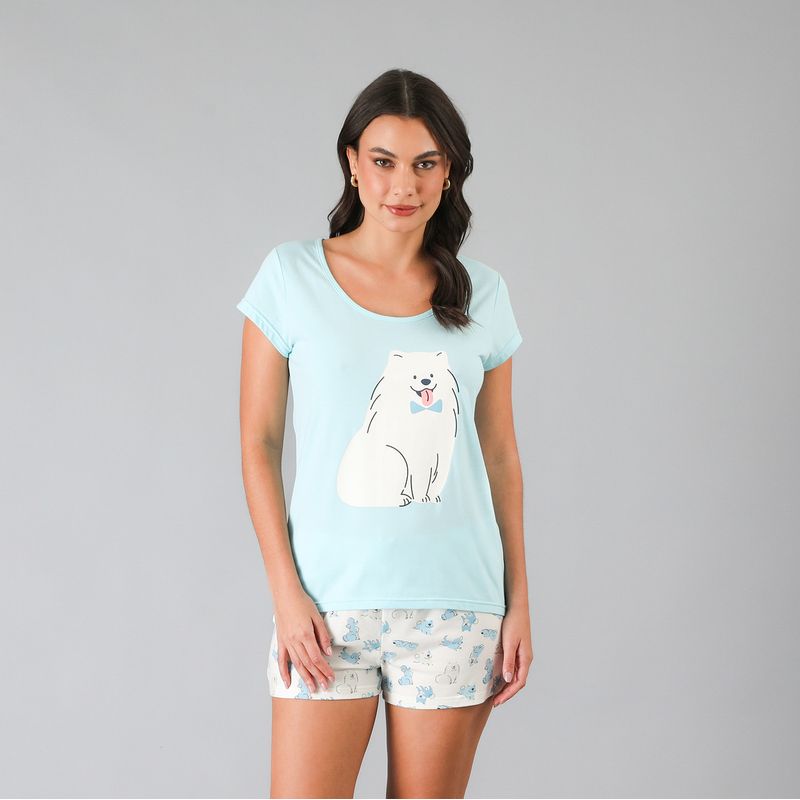 FLORES - Pijamas Top M. Corta + Short Mujer Flores