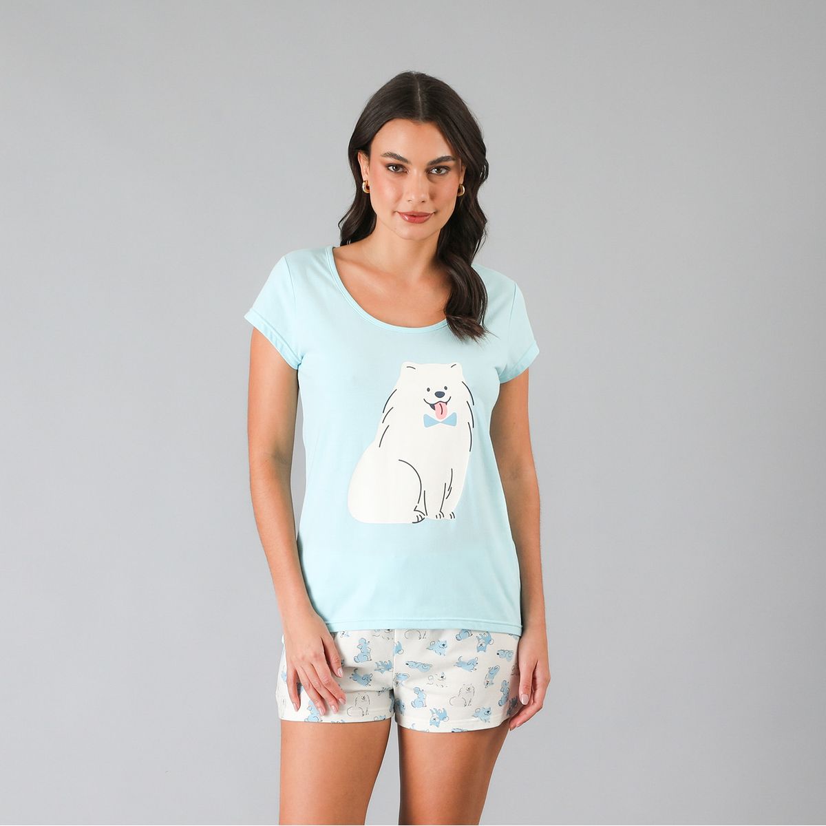 FLORES - Pijamas Top M. Corta + Short Mujer Flores