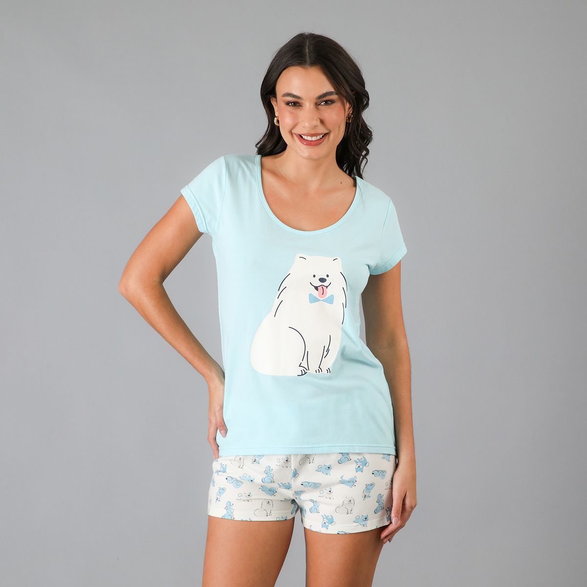 FLORES - Pijamas Top M. Corta + Short Mujer Flores