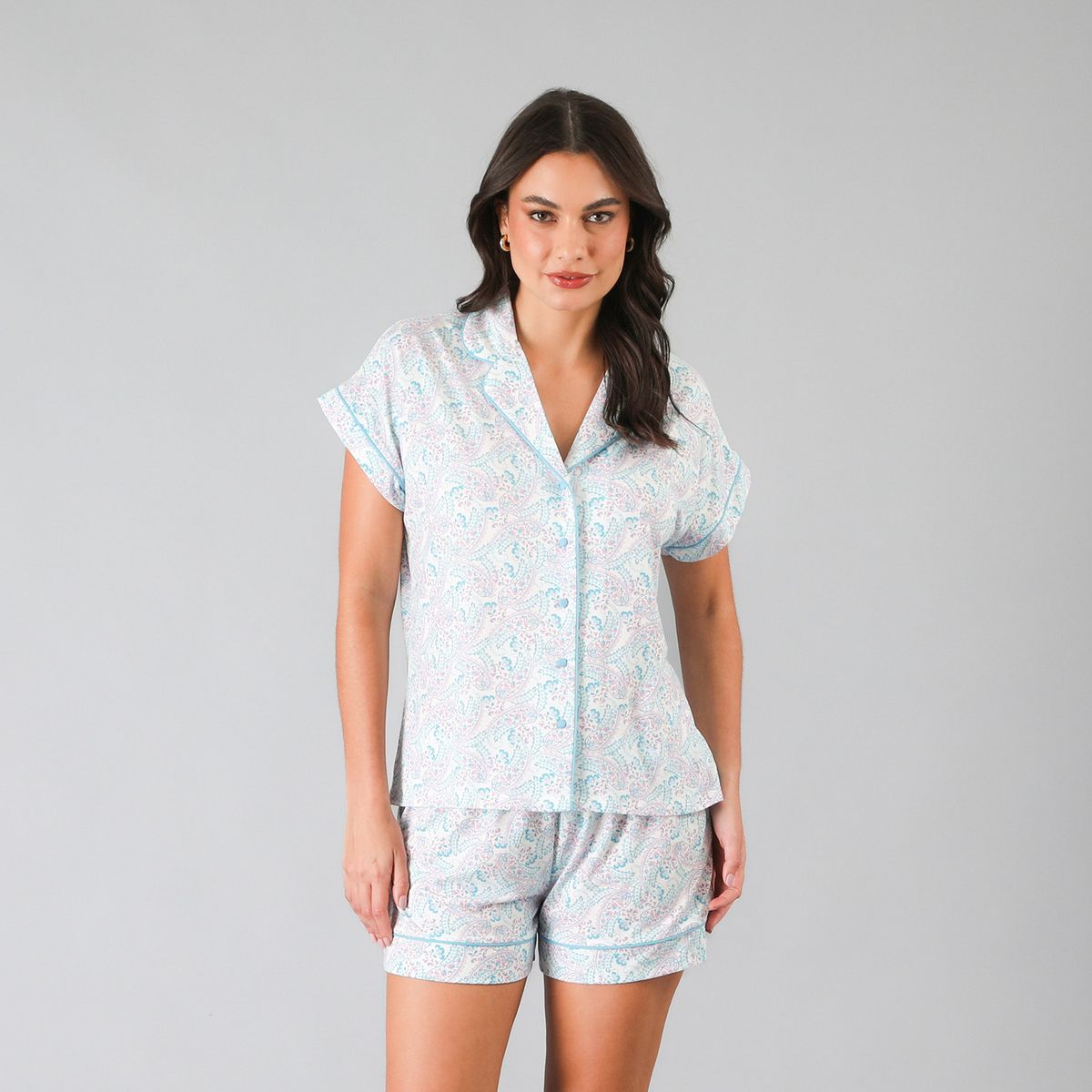 FLORES - Pijamas Top Camisero / Short Caja Mujer Flores