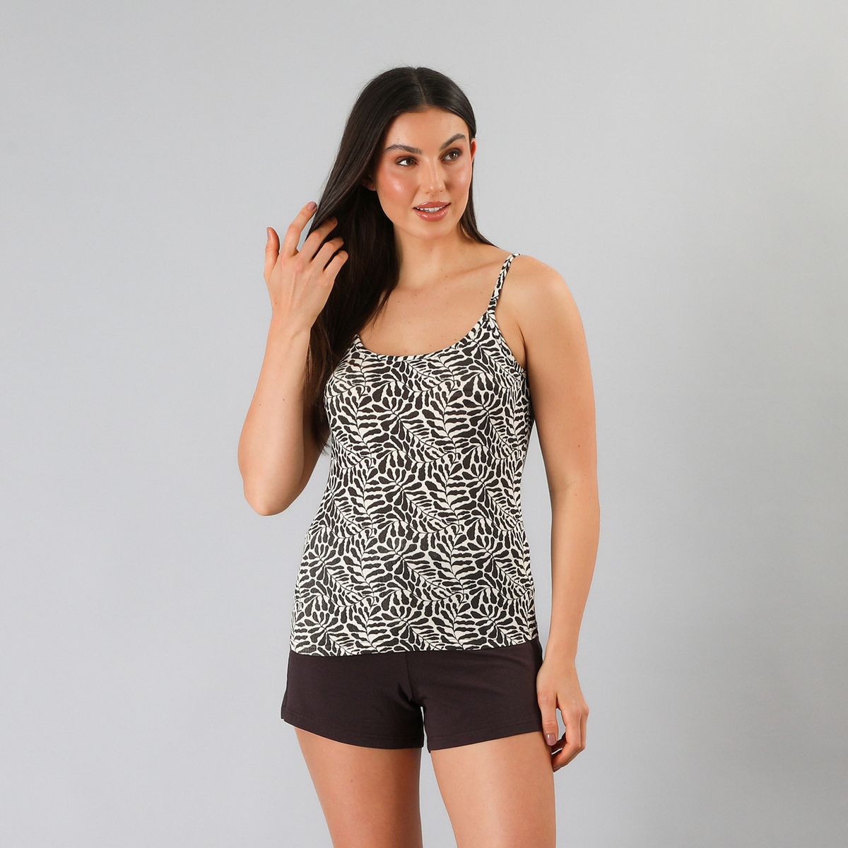 FLORES - Pijamas Top Rib + Short Mujer Flores