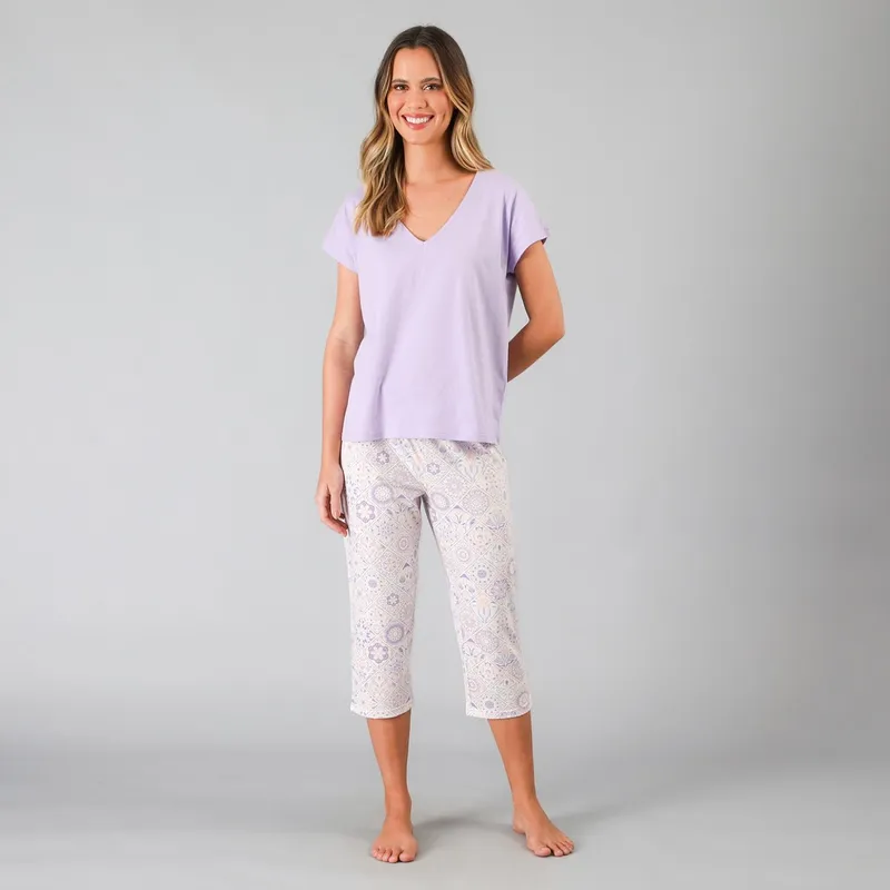FLORES - Set Top + Capri Mujer Flores