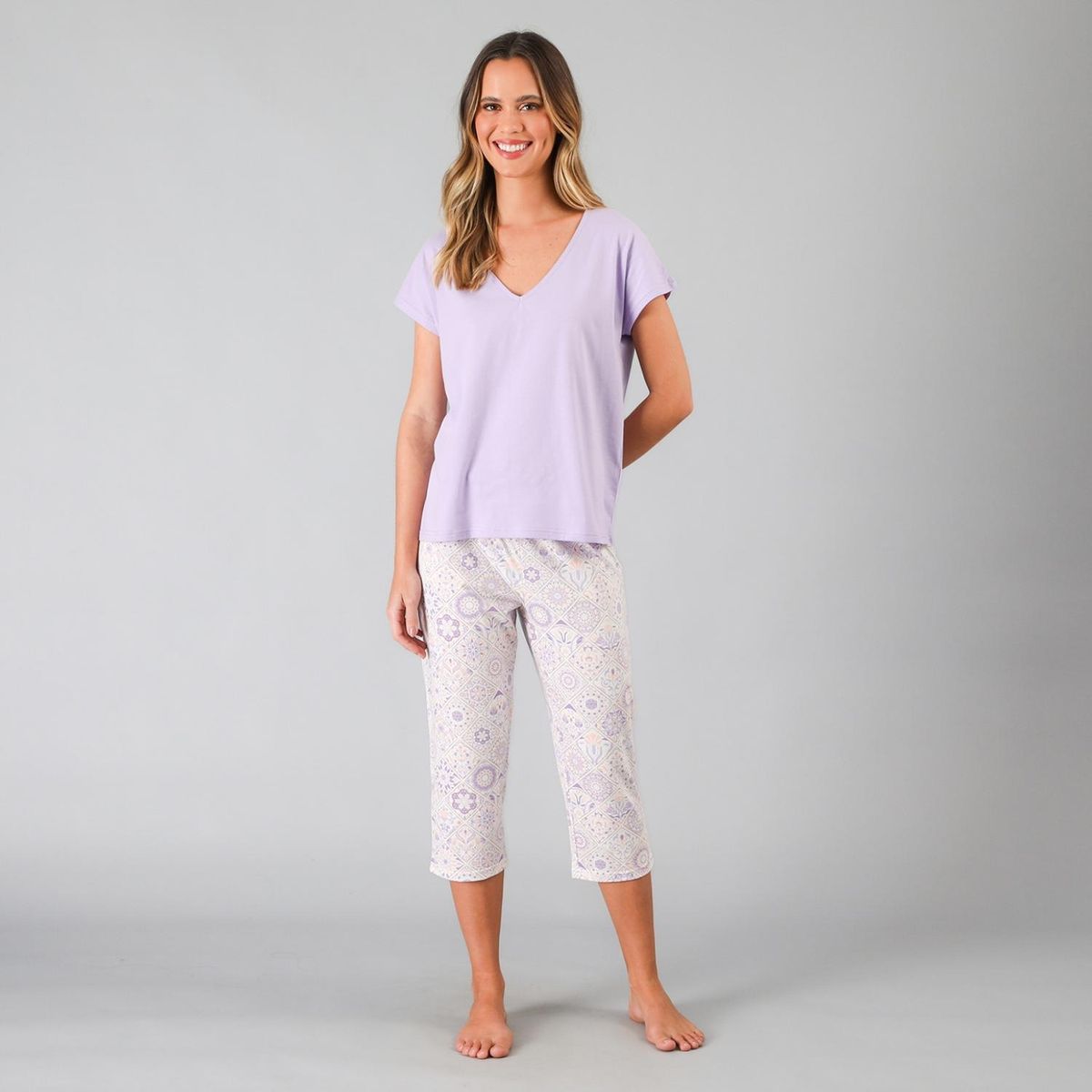 FLORES - Set Top + Capri Mujer Flores