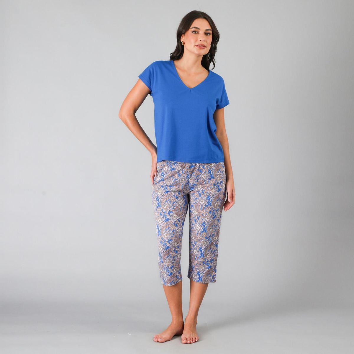 FLORES - Set Top + Capri Mujer Flores