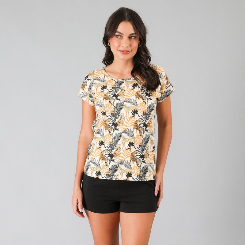 FLORES - Pijamas Top Cuadrado + Short Mujer Flores