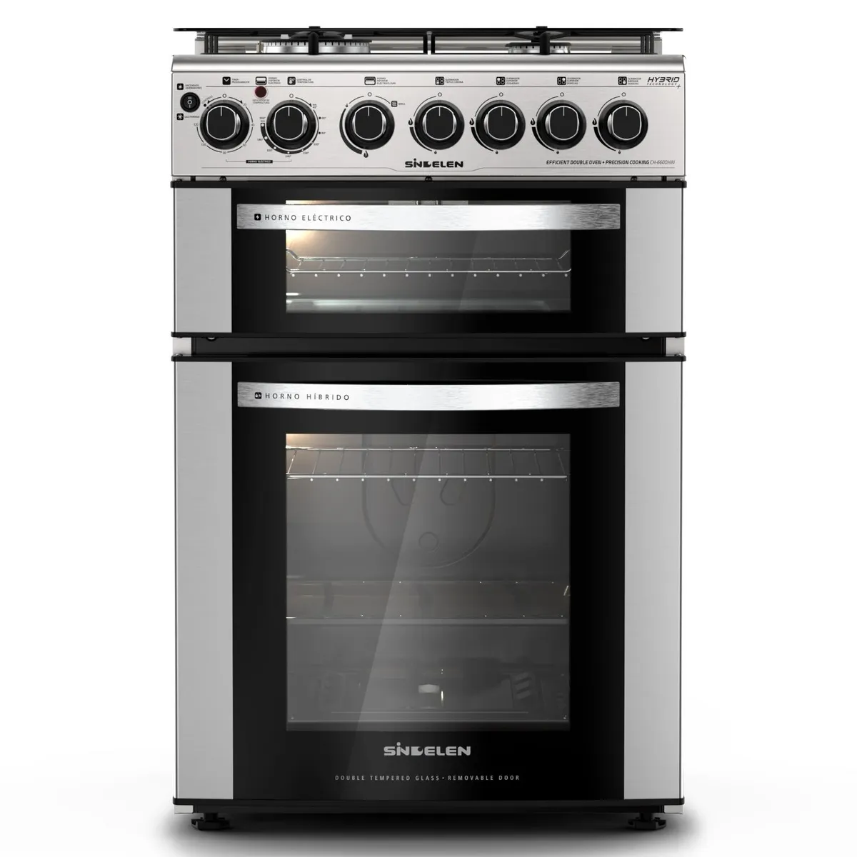 SINDELEN - Cocina Hibrida 4 Quemadores Doble Horno Ch-660DHIN Sindelen