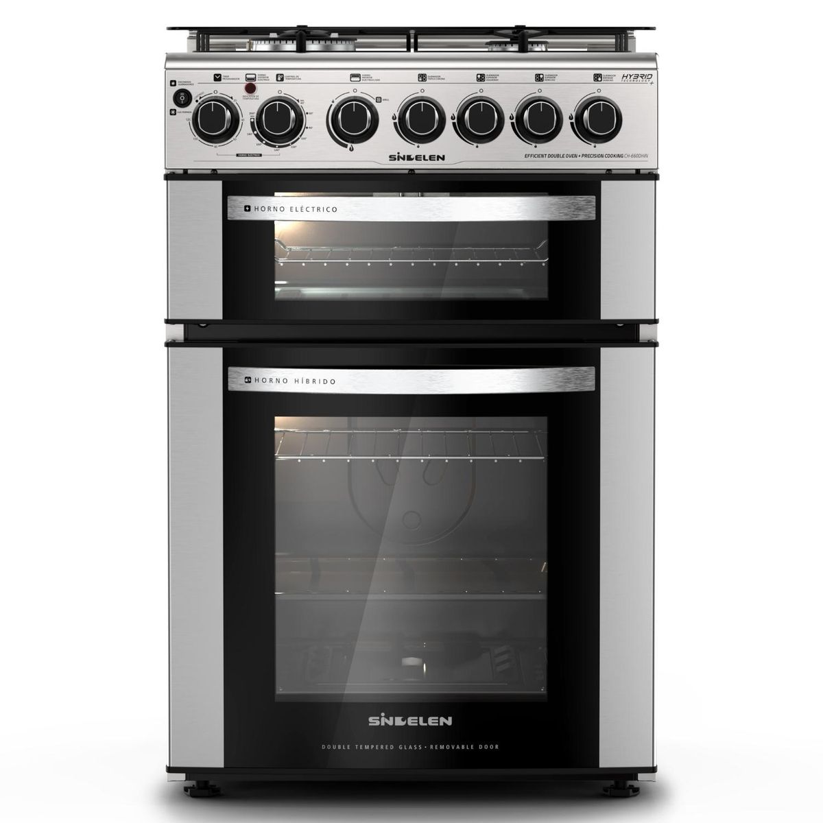 SINDELEN - Cocina Hibrida 4 Quemadores Doble Horno Ch-660DHIN Sindelen