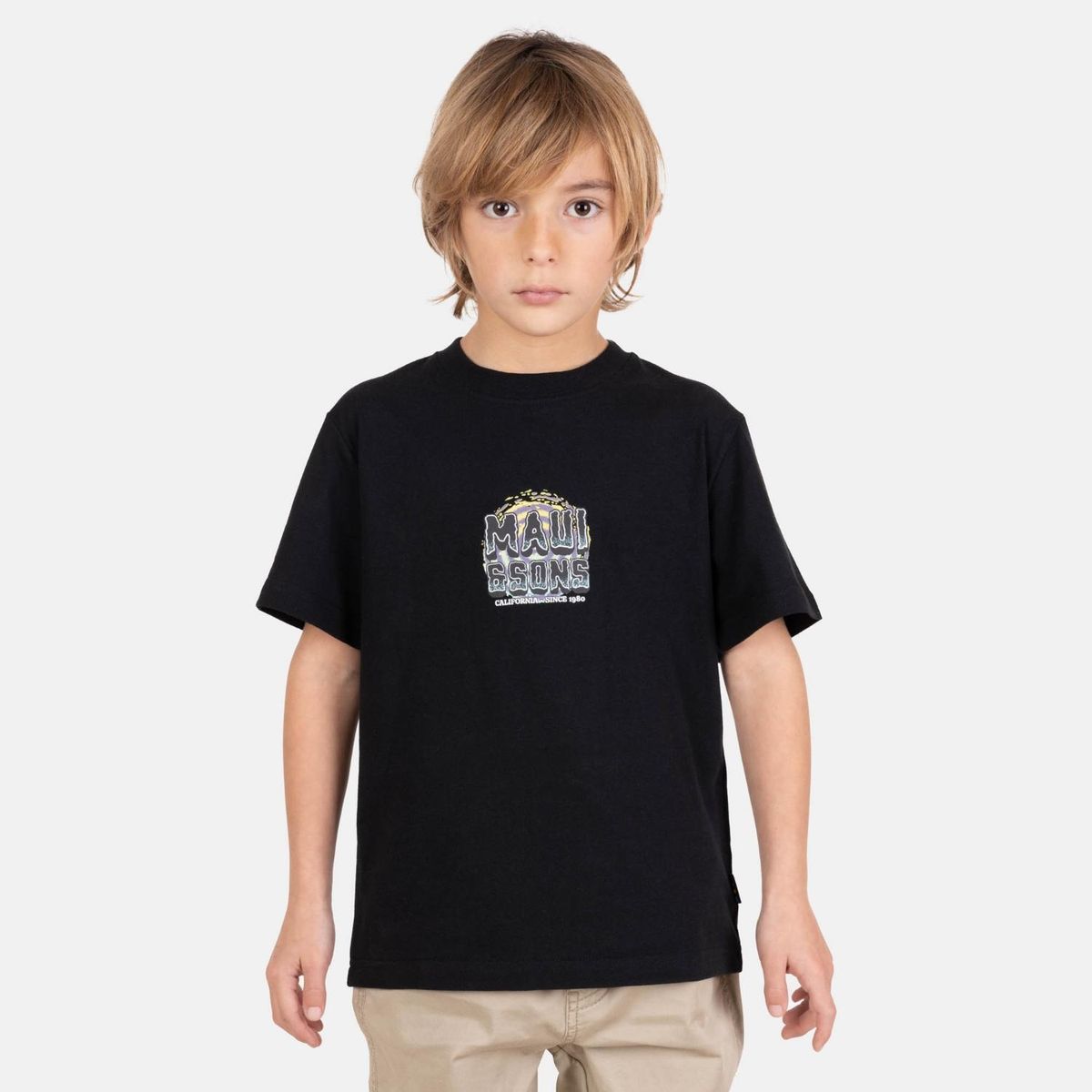 MAUI AND SONS - Polera Regular Fit Algodón Niño Negro Maui And Sons