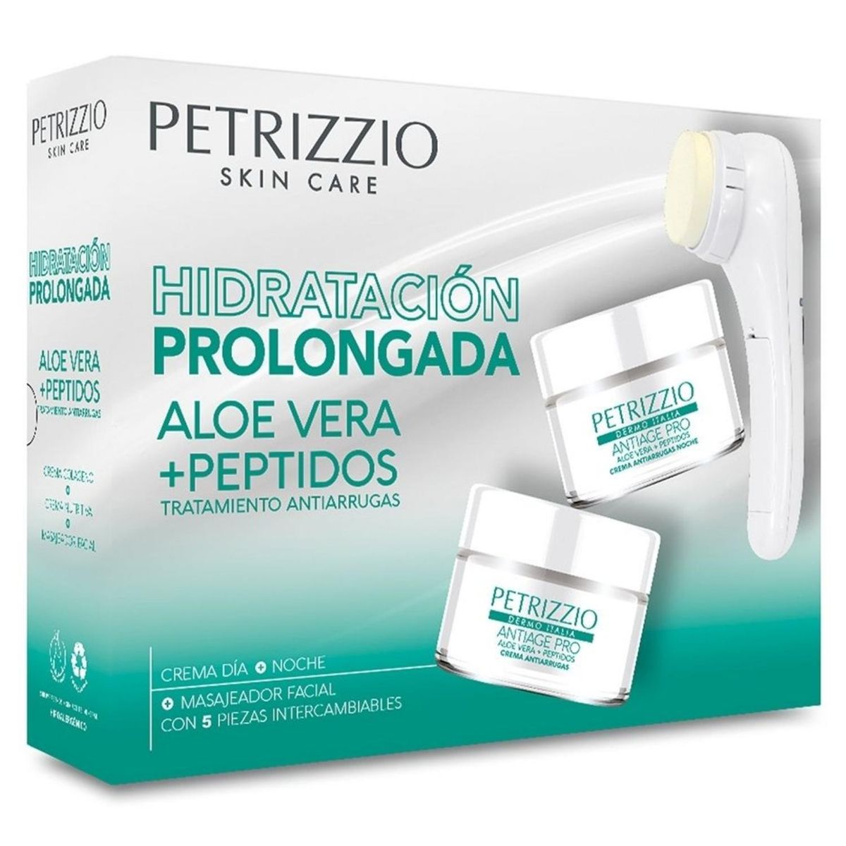 PETRIZZIO - Masajeador Facial 5 Piezas intercambiables + Crema Día y Crema Noche Petrizzio