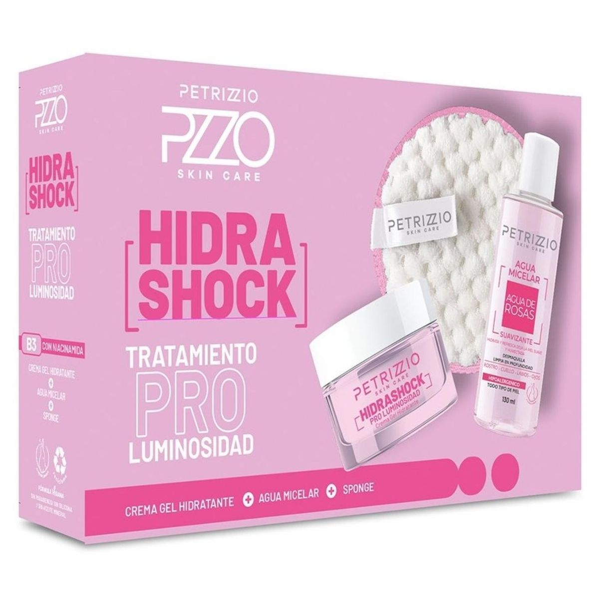 PETRIZZIO - Tripack Hidra Shock Pro Luminosidad Crema + Agua Micelar + Sponja Petrizzio