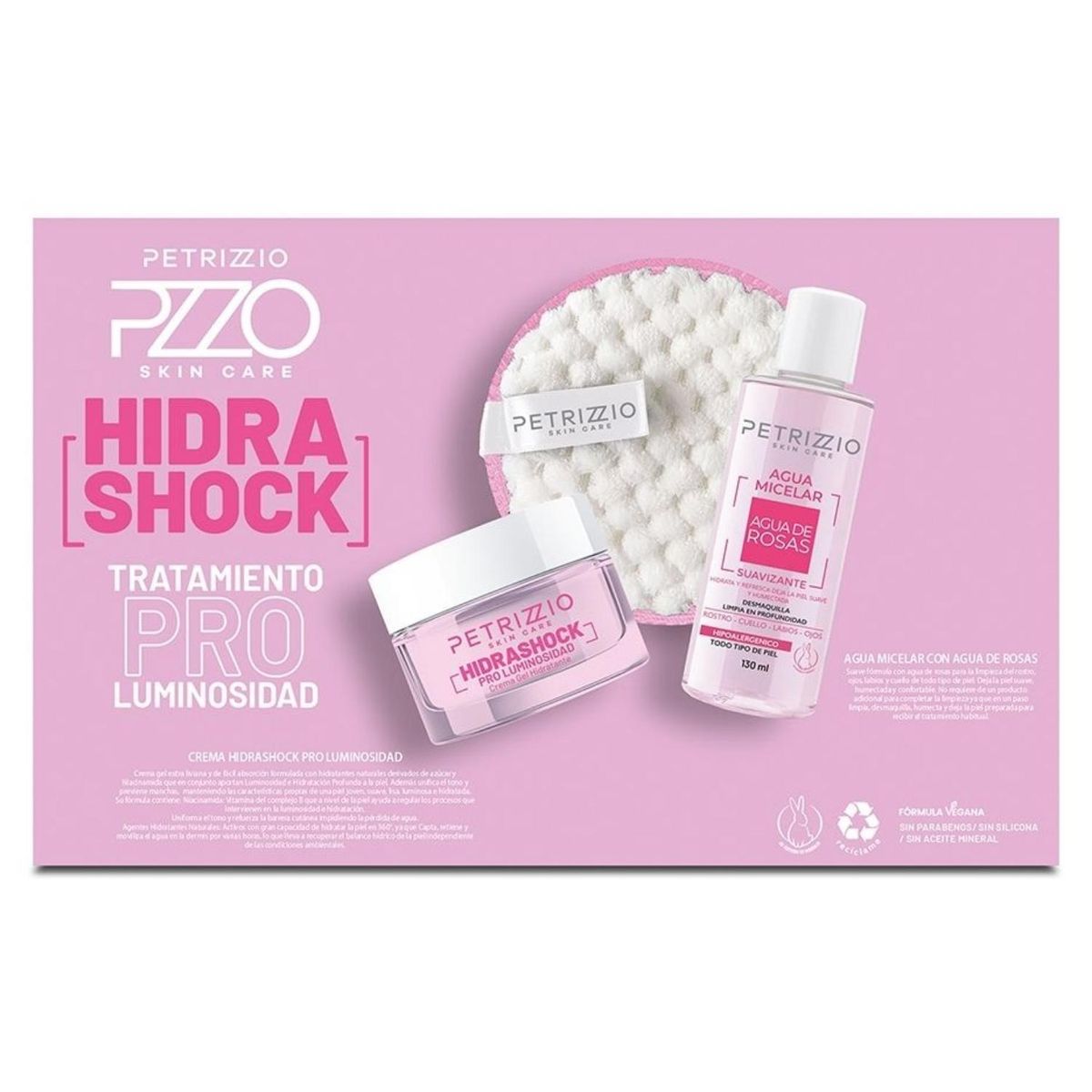 PETRIZZIO - Tripack Hidra Shock Pro Luminosidad Crema + Agua Micelar + Sponja Petrizzio