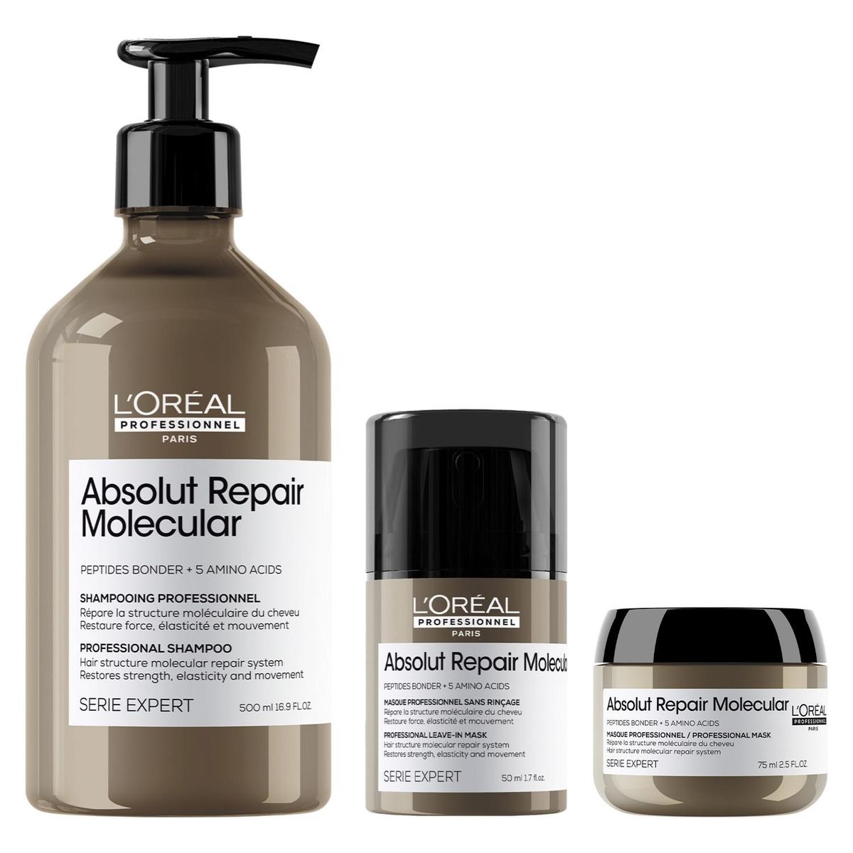 LOREAL PROFESSIONNEL - Set Tratamiento Capilar Absolut Repair Molecular Shampoo 500 Ml + Máscara 75 Leave In 50 Loreal Professionnel