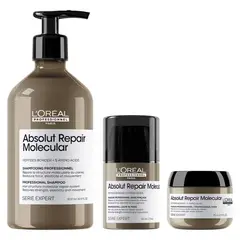 LOREAL PROFESSIONNEL - Set Tratamiento Capilar Absolut Repair Molecular Shampoo 500 Ml + Máscara 75 Leave In 50