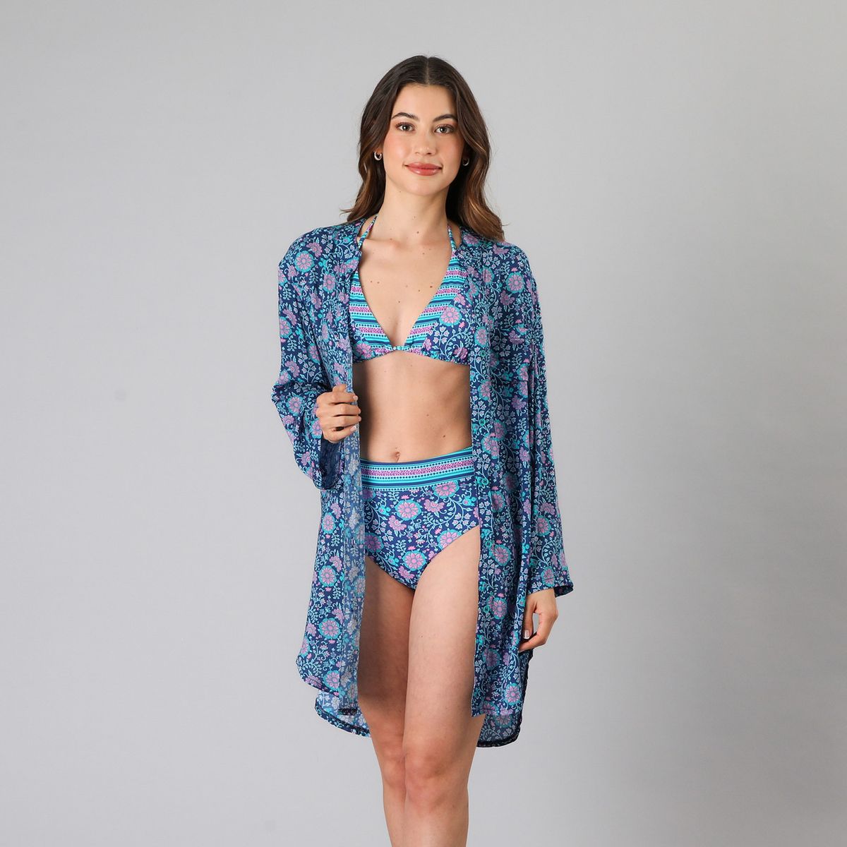 FLORES - Salida De Baño Camisera Print Mujer Flores