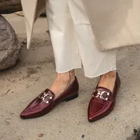 Mocasín Sandalo Mujer Cuero Burdeo