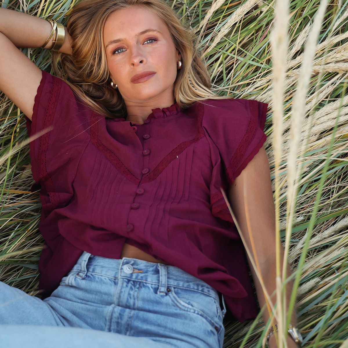 PARSOME - Blusa Manga Corta Algodón Mujer Parsome