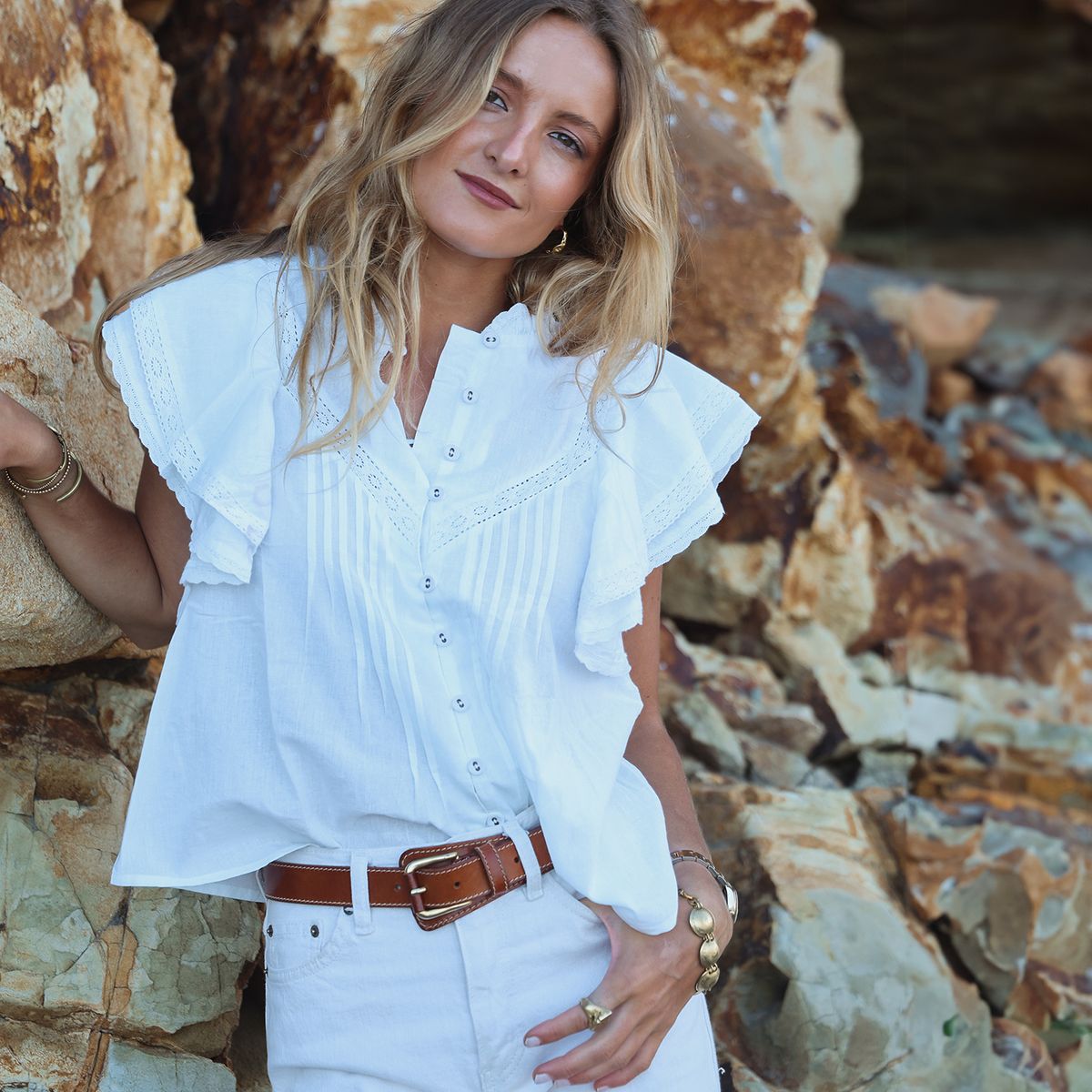 PARSOME - Blusa Manga Corta Algodón Mujer Parsome