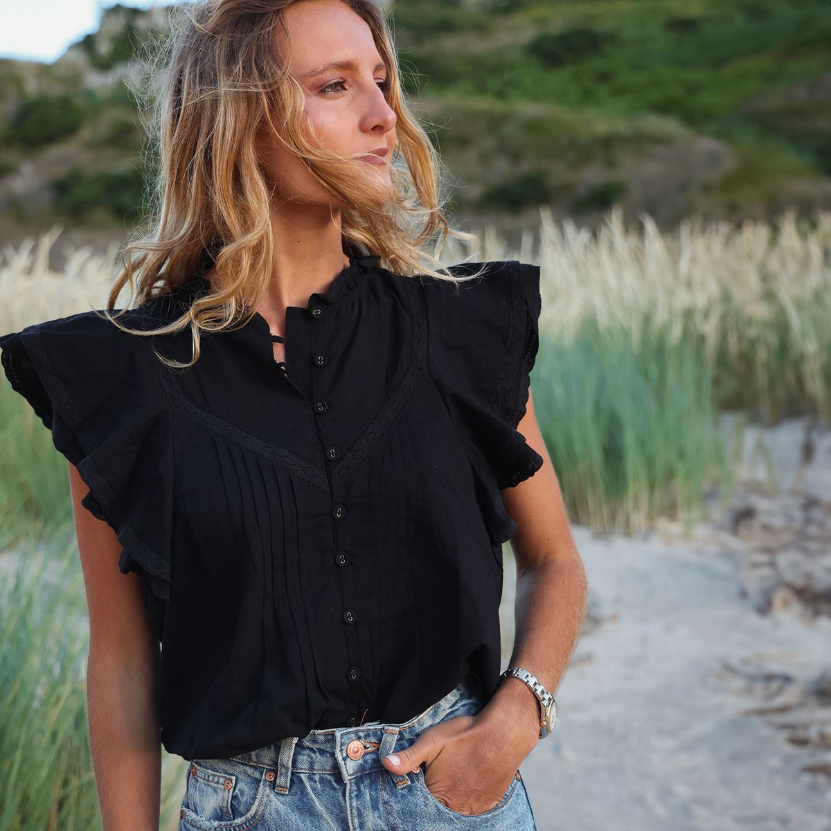 PARSOME - Blusa Manga Corta Algodón Mujer Parsome