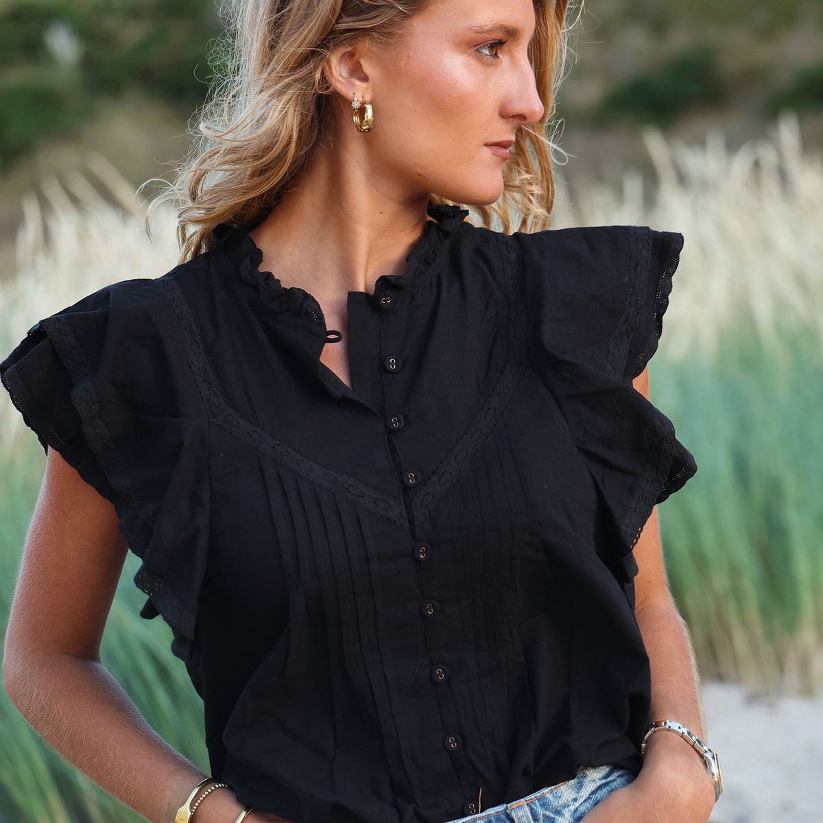 PARSOME - Blusa Manga Corta Algodón Mujer Parsome