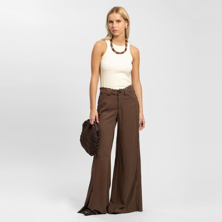 Pantalon Tiro Medio Palazzo Anna Flecos Chocolate Mujer