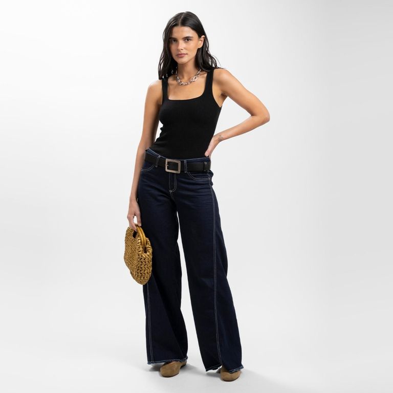 Jeans Palazzo Tiro Medio Anna Azul R Mujer