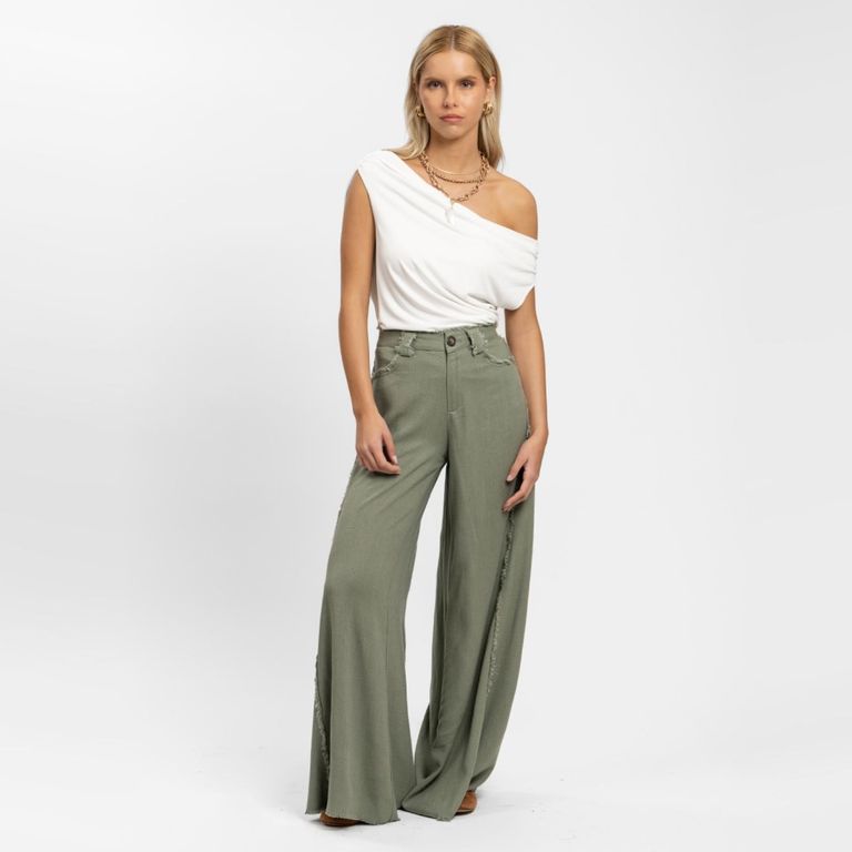 Pantalón Tiro Medio Palazzo Anna Flecos Verde Mujer