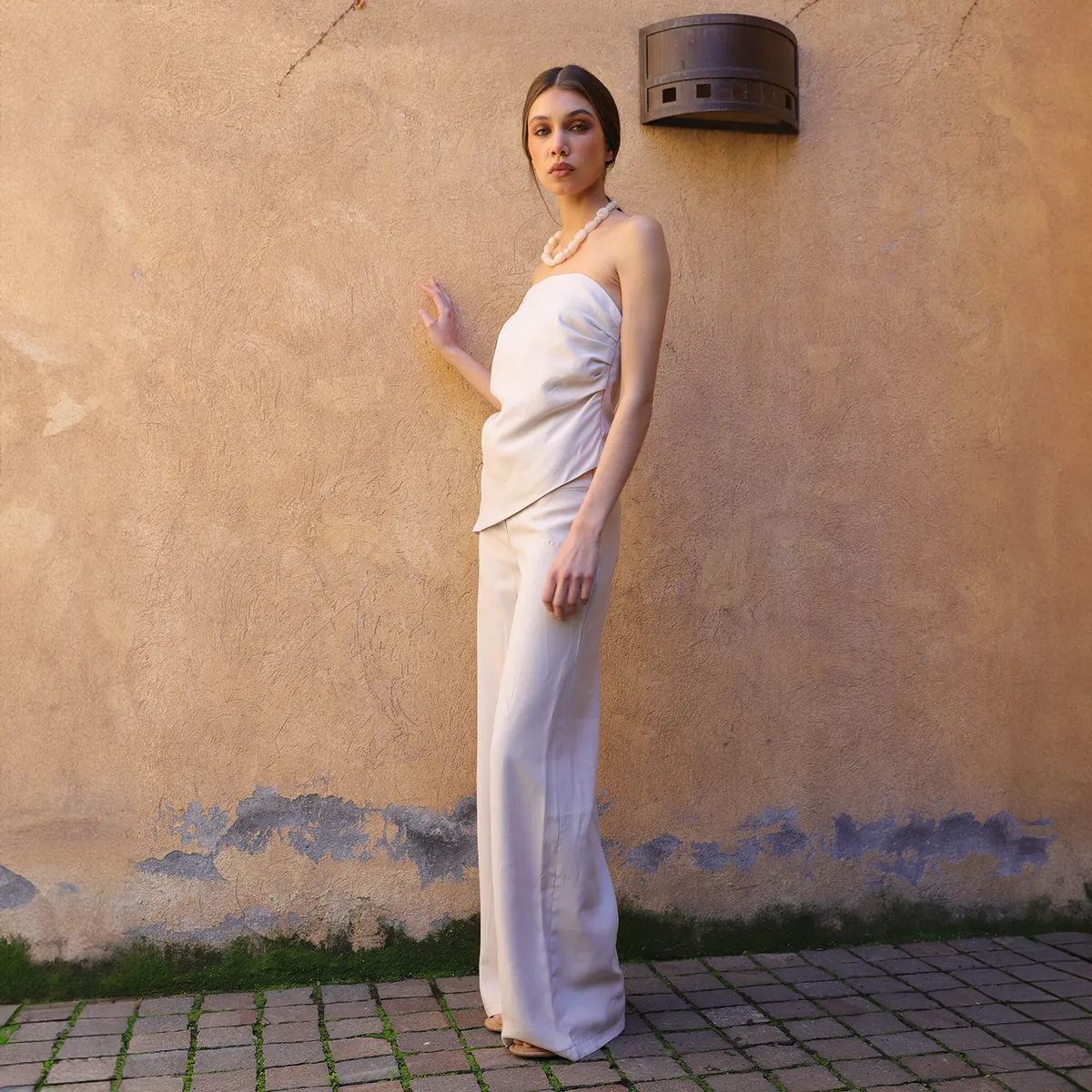 MARINA MIA - Pantalón Regina Crudo Tiro Medio Mujer Marina Mia
