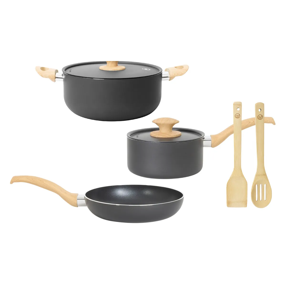 ILKO - Batería De Cocina 7 Piezas Black Ilko