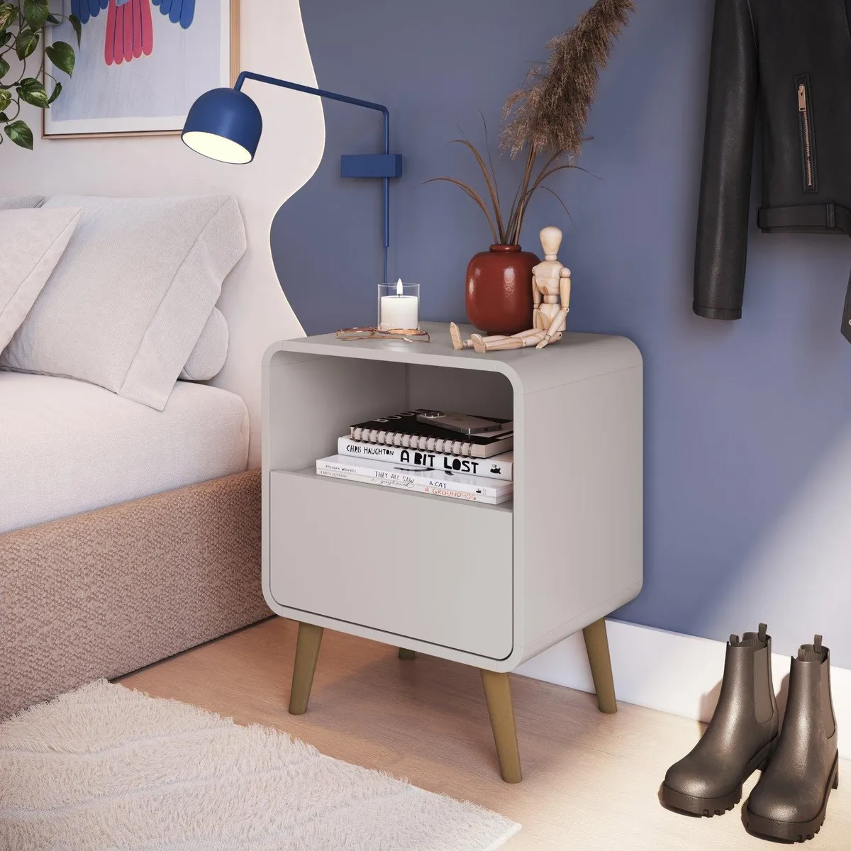 BE DESIGN - Velador Retro 1 Cajón Roble Claro Be Design