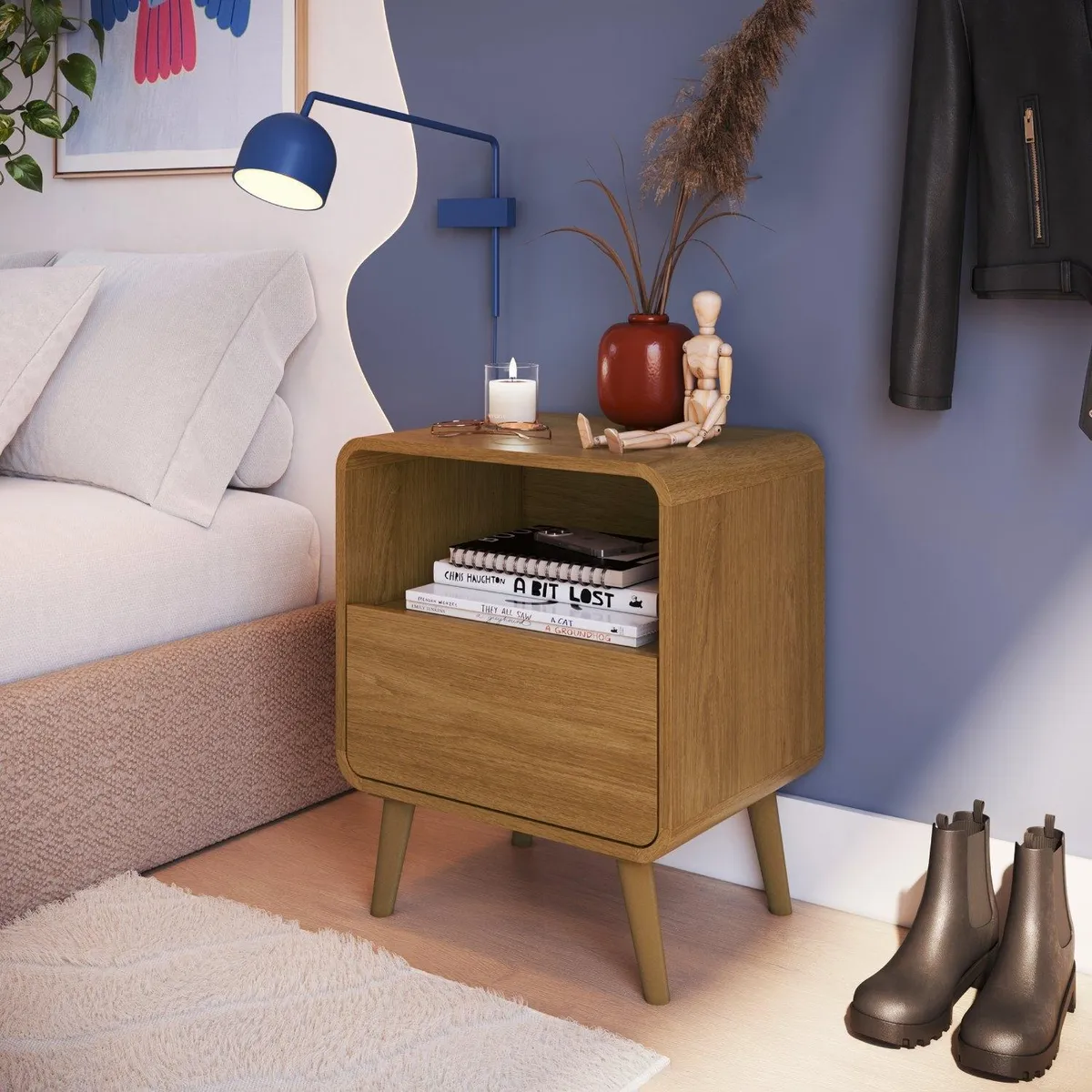 BE DESIGN - Velador Retro 1 Cajón Roble Oscuro Be Design