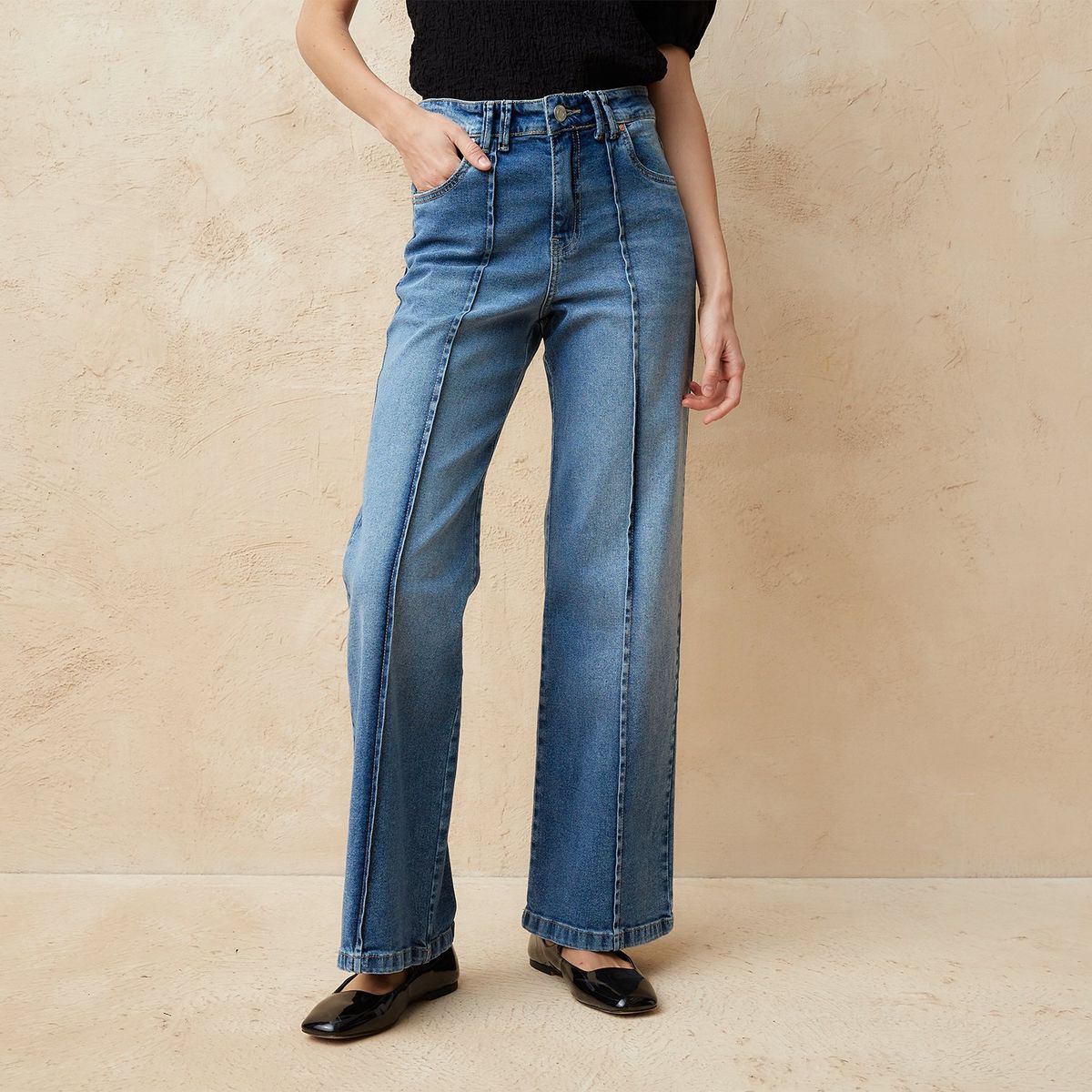 BASEMENT - Jeans Wide Leg Tiro Medio Mujer Basement