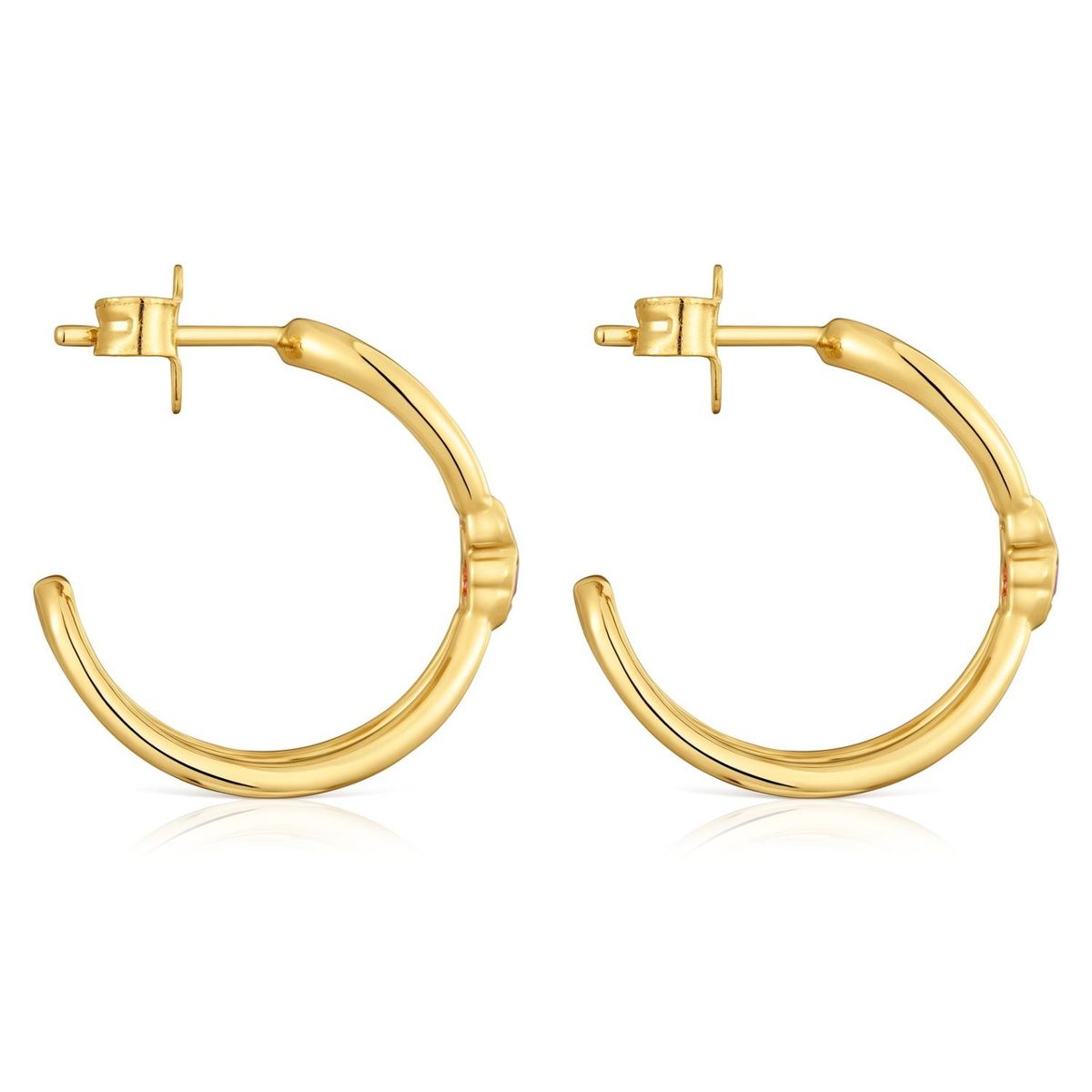 TOUS - Pendientes Aro Con Baño De Oro 18 Kt Sobre Plata Y Rubí Creado En Laboratorio Icon Color Lgg