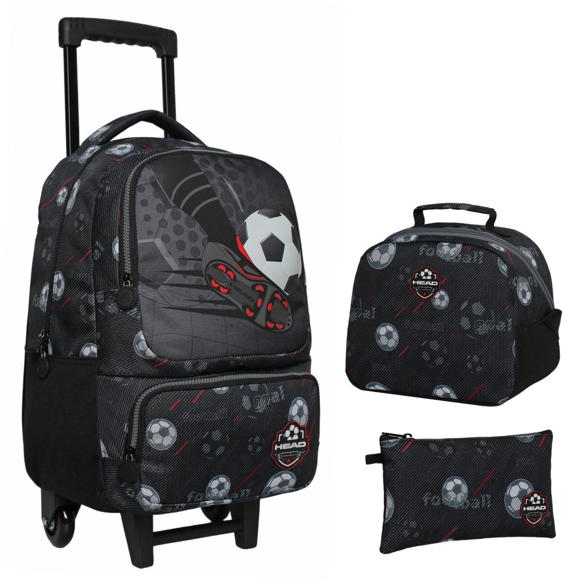 HEAD - Pack Escolar Mochila con rueditas + Lonchera + Estuche