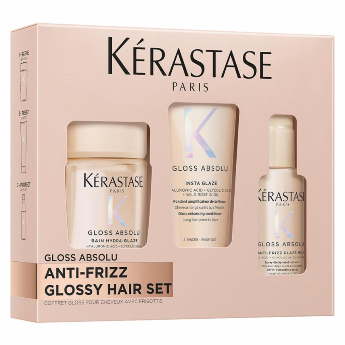KERASTASE - Shampoo Bain Hydra Glaze 80Ml + Acondicionador Fondant Insta Glaze 75Ml + Spray Anti Frizz Glaze Milk 45Ml Kerastase