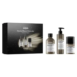 LOREAL PROFESSIONNEL - Set Profesional Reparación Molecular Cabello Shampoo 300ml + Sérum con Enjuage 250ml + Máscara Sin Enjuague 100ml  Absolut Repair Molecular
