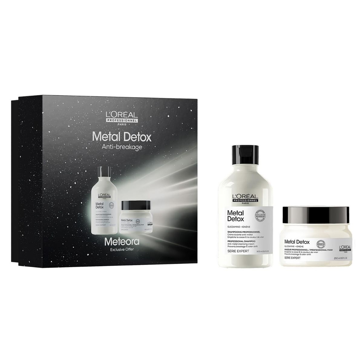 LOREAL PROFESSIONNEL - Set Profesional Anti-Quiebre Cabello Shampoo 300ml + Máscara 250ml Metal Detox