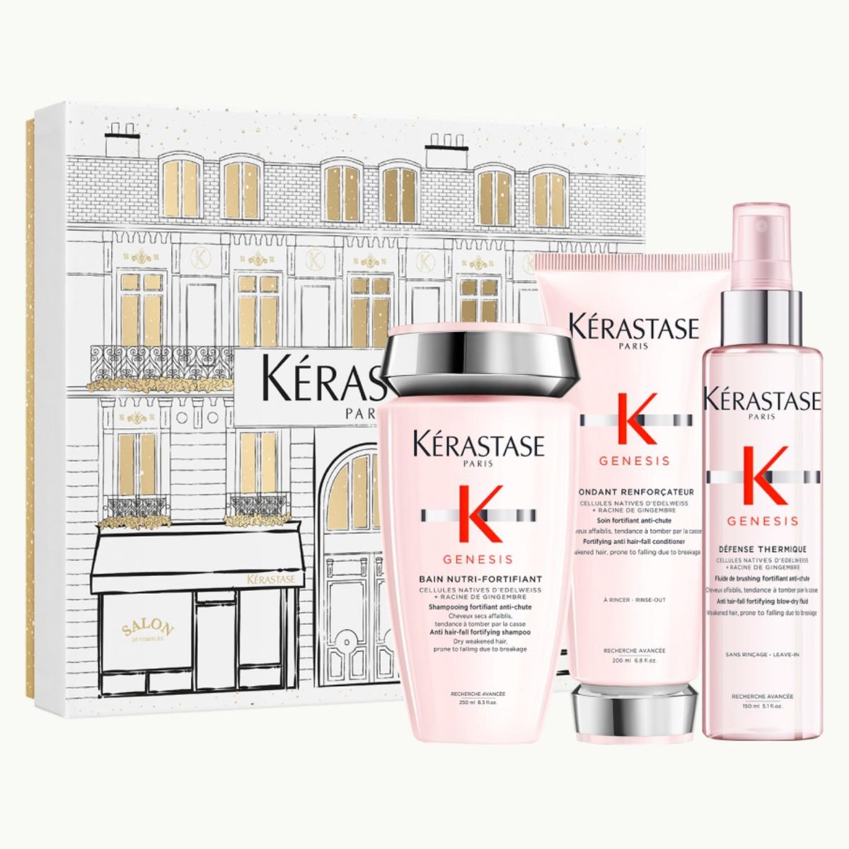 KERASTASE - Shampoo Bain Hydra-Fortifiant 250Ml + Acondicionador Fondant Renforçateur 250Ml + Texturizante Défense Thermique Blow Dry 150Ml Kerastase