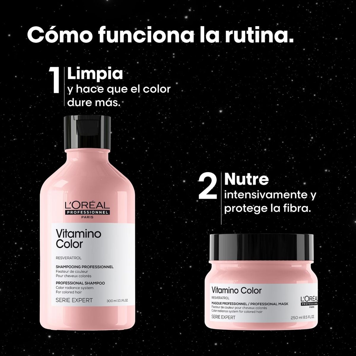 LOREAL PROFESSIONNEL - Set Profesional Cuidado Del Color Profundo Shampoo 300ml + Máscara 250ml Vitamino Color
