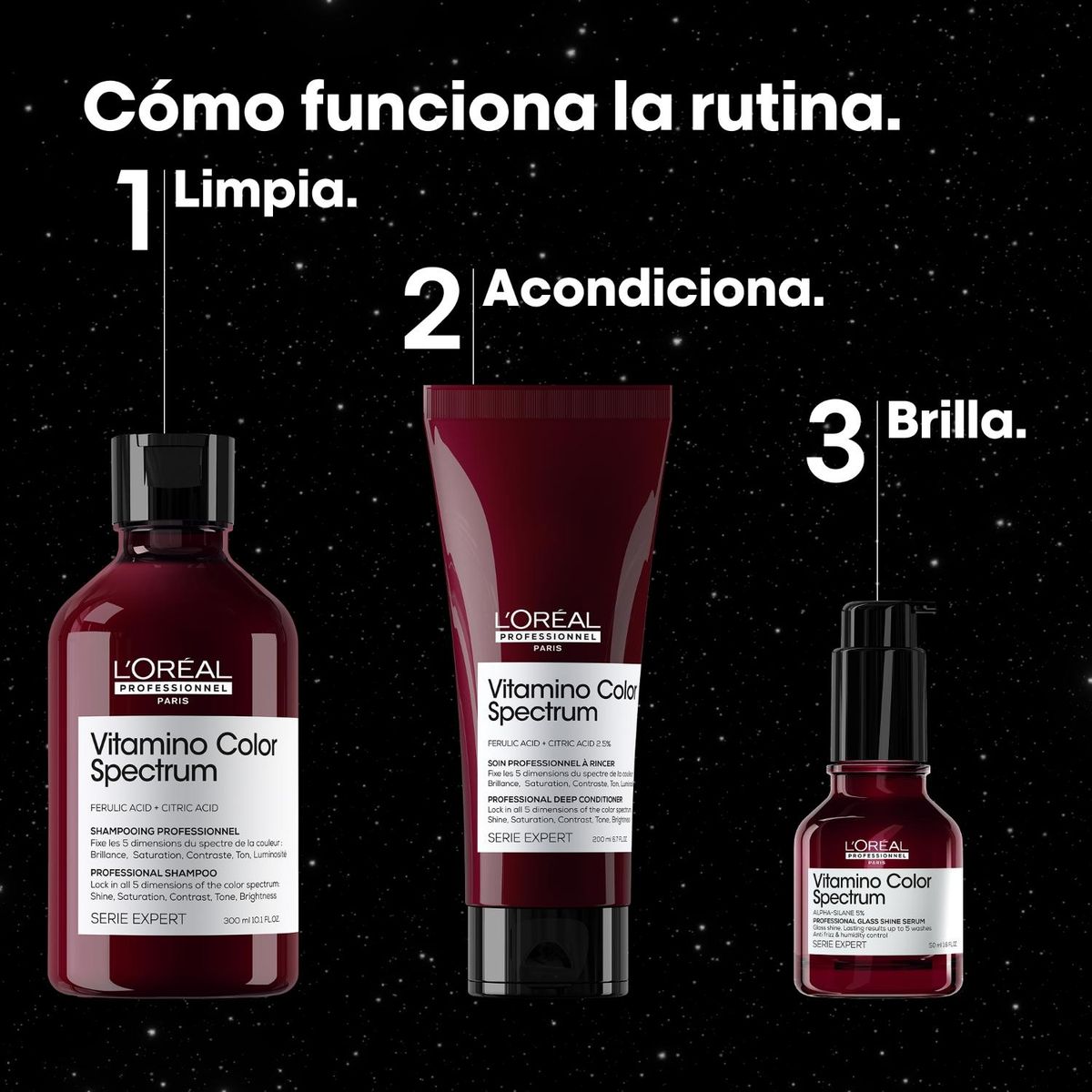 LOREAL PROFESSIONNEL - Set Profesional Cuidado Del Color Profundo Shampoo 300ml + Acondicionador 200ml + Sérum 50ml Vitamino Color Spectrum