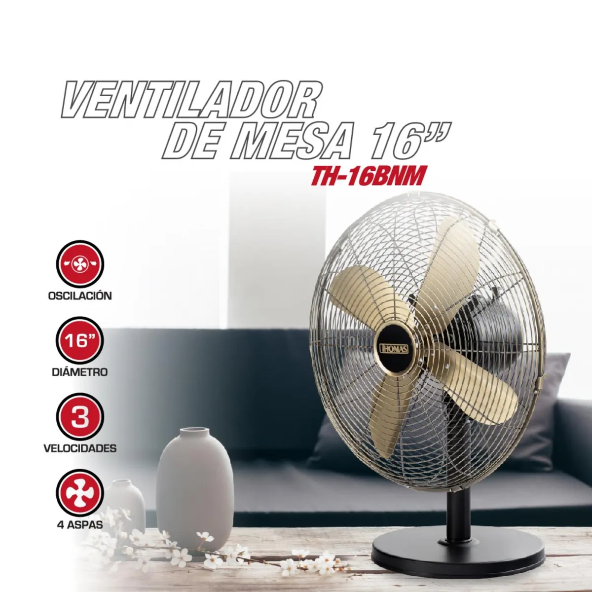 THOMAS - Ventilador de Mesa 16 TH-16BNM Thomas