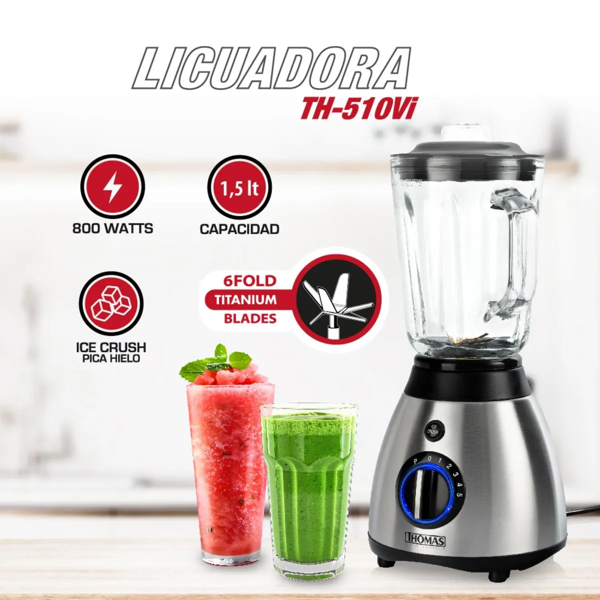 THOMAS - Licuadora 1.5 Litros 5 Velocidades + Pulso TH-510Vi 800W Thomas