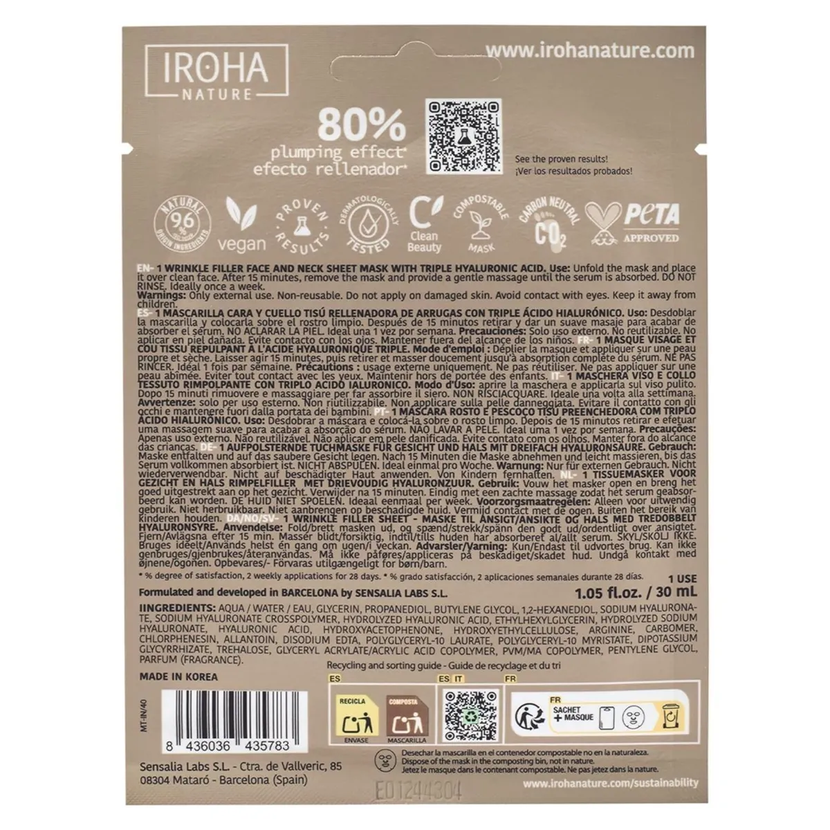 IROHA - Mascarilla Rellenadora Arrugas 3 IROHA