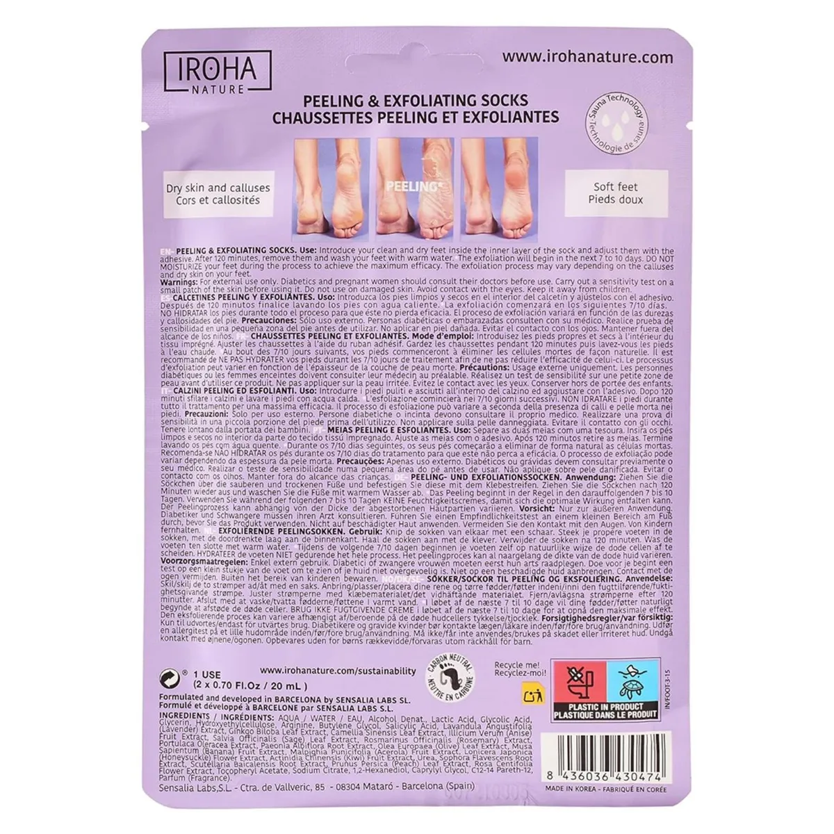 IROHA - Bota Peeling Exfoliante Pies IROHA