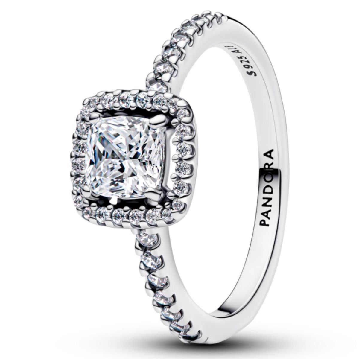 PANDORA - Anillo Halo Cuadrado Brillante Mujer Pandora
