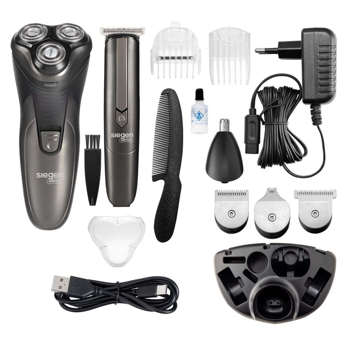SIEGEN - Set Cortapelos y Afeitadora SG-8440C01 4 en 1 + Base Cargadora Siegen